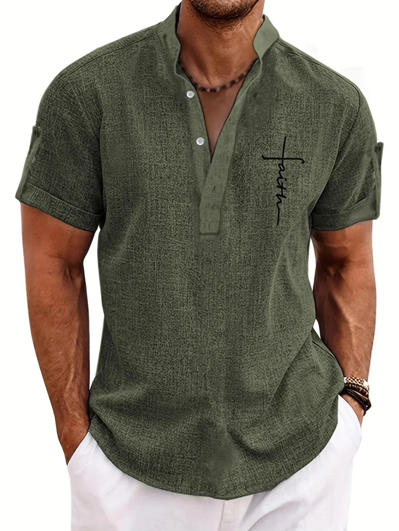 Marano - Elegant Short Sleeve Shirt With Stand-Up Collar