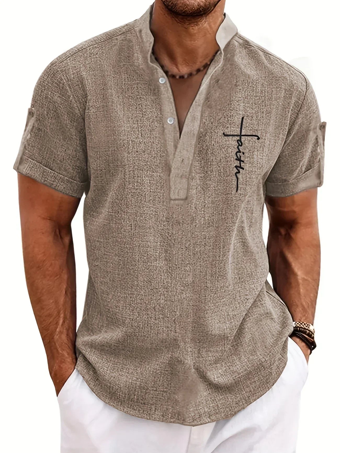 Marano - Elegant Short Sleeve Shirt With Stand-Up Collar