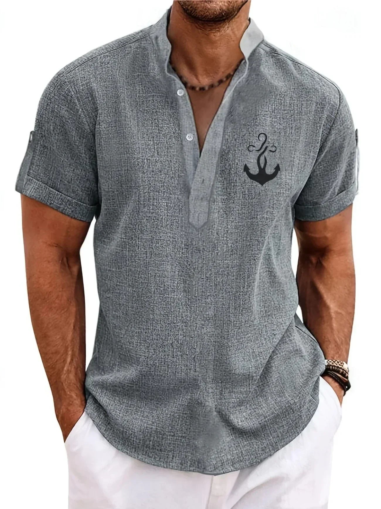 Marano - Elegant Short Sleeve Shirt With Stand-Up Collar