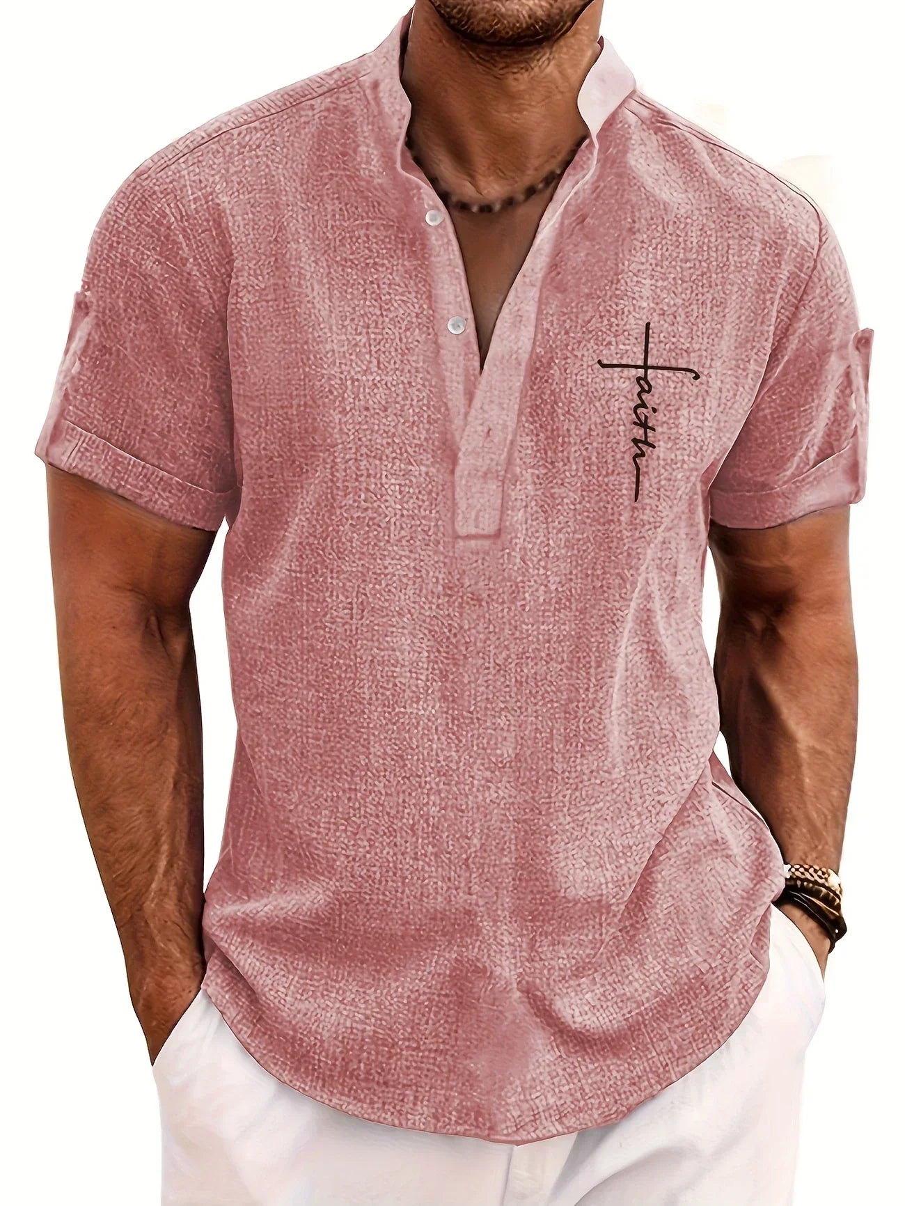 Marano - Elegant Short Sleeve Shirt With Stand-Up Collar