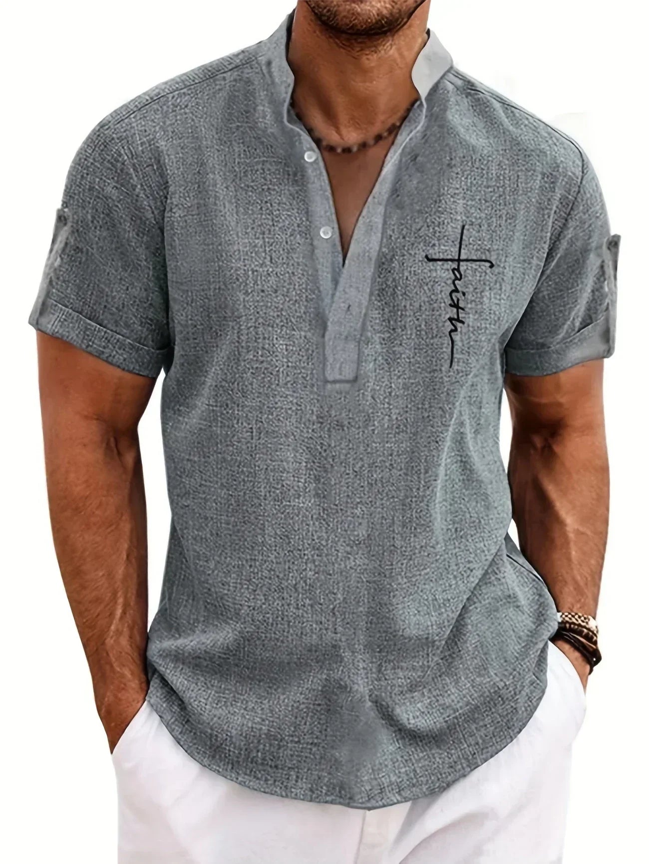 Marano - Elegant Short Sleeve Shirt With Stand-Up Collar