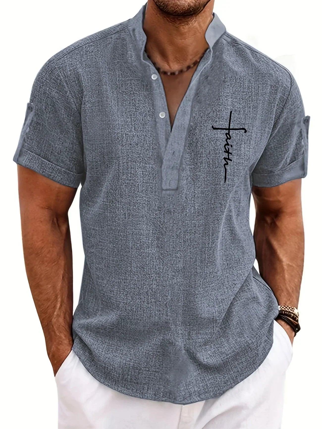 Marano - Elegant Short Sleeve Shirt With Stand-Up Collar